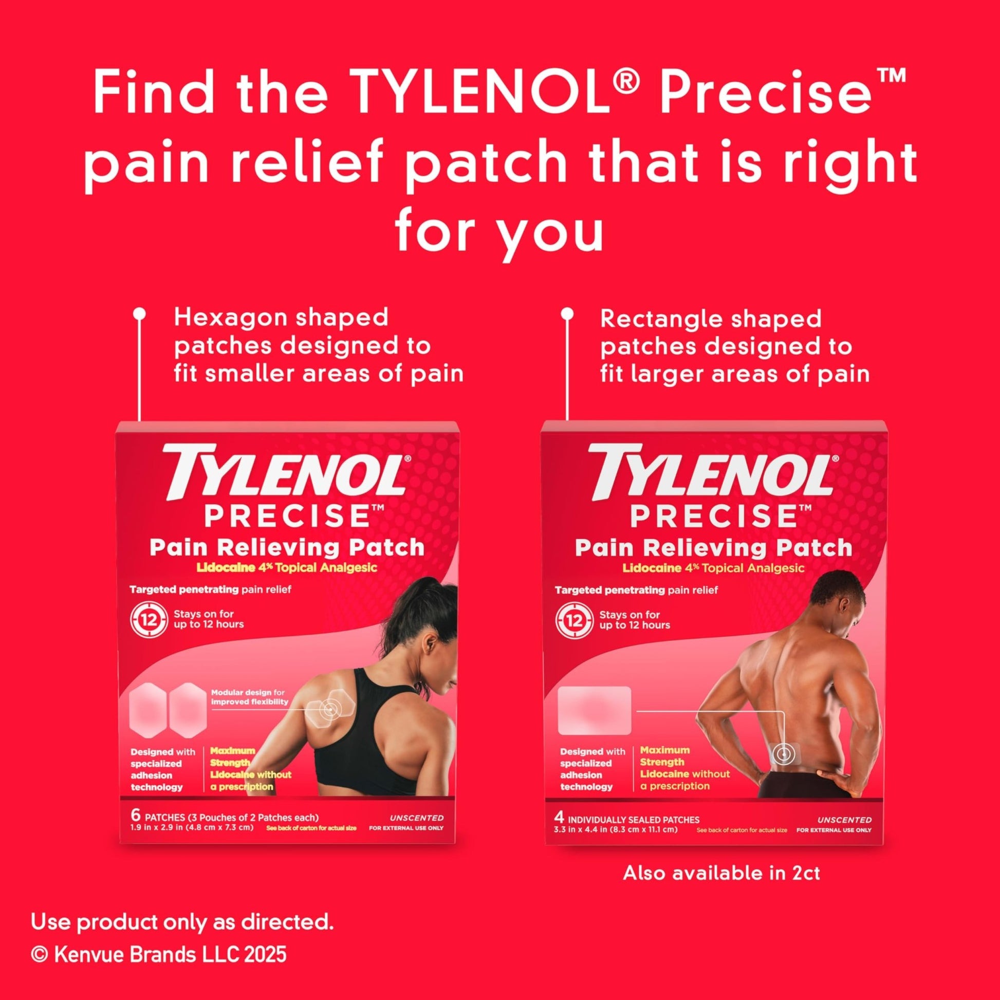 Tylenol Precise Pain Relieving Patches, Large Topical Analgesic Patches + Maximum OTC Strength Lidocaine Penetrates, Targeted Relief Ideal for Shoulder, Back & Knee Pain, Unscented, 4 ct - dailyvitalstore