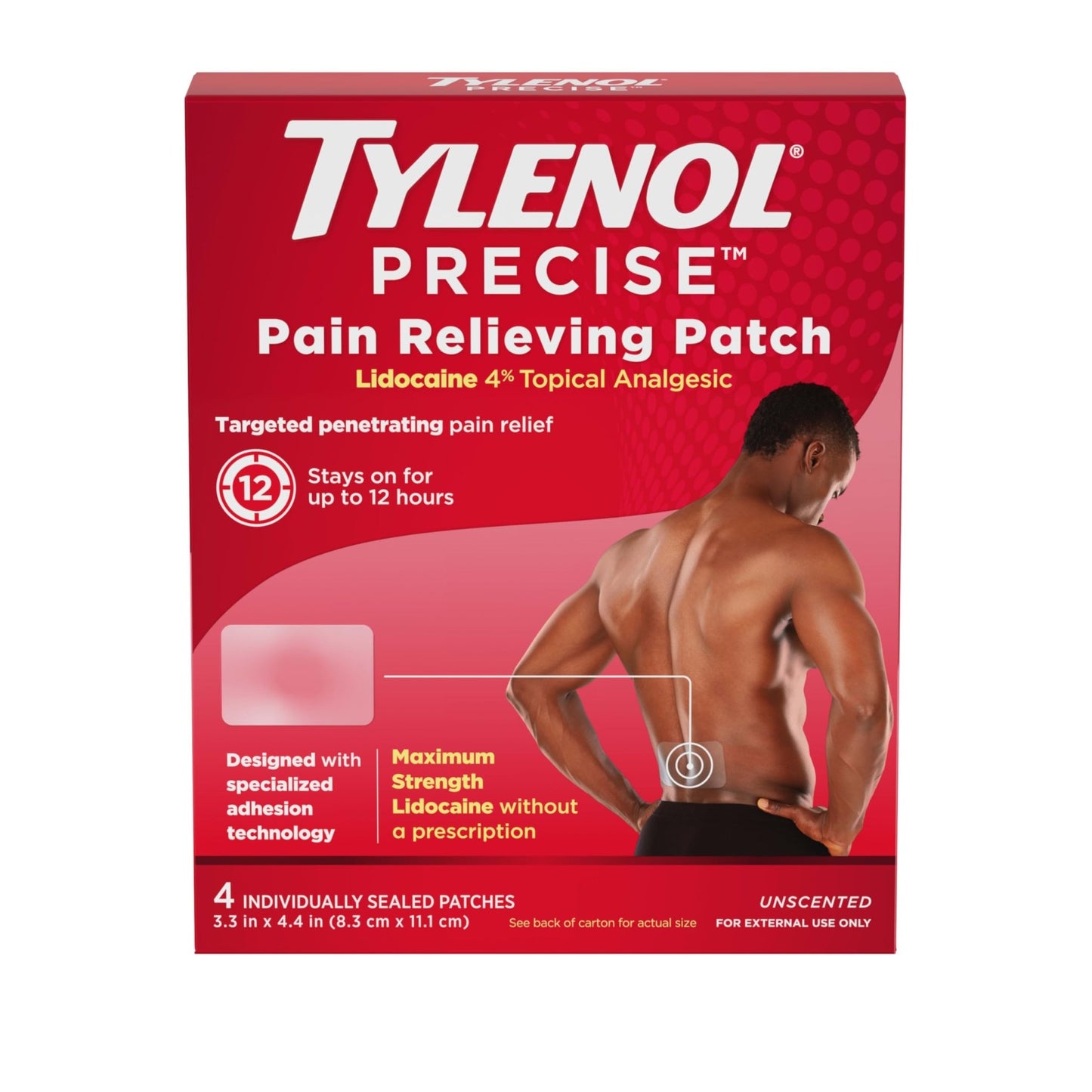 Tylenol Precise Pain Relieving Patches, Large Topical Analgesic Patches + Maximum OTC Strength Lidocaine Penetrates, Targeted Relief Ideal for Shoulder, Back & Knee Pain, Unscented, 4 ct - dailyvitalstore