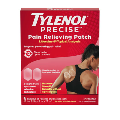 Tylenol Precise Pain Relieving Patches, Topical Analgesic Patches + Maximum OTC Strength Lidocaine Penetrates, Targeted Relief Ideal for Shoulder, Back & Knee Pain, Unscented, 3 x 2 ct - dailyvitalstore