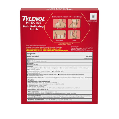 Tylenol Precise Pain Relieving Patches, Topical Analgesic Patches + Maximum OTC Strength Lidocaine Penetrates, Targeted Relief Ideal for Shoulder, Back & Knee Pain, Unscented, 3 x 2 ct - dailyvitalstore