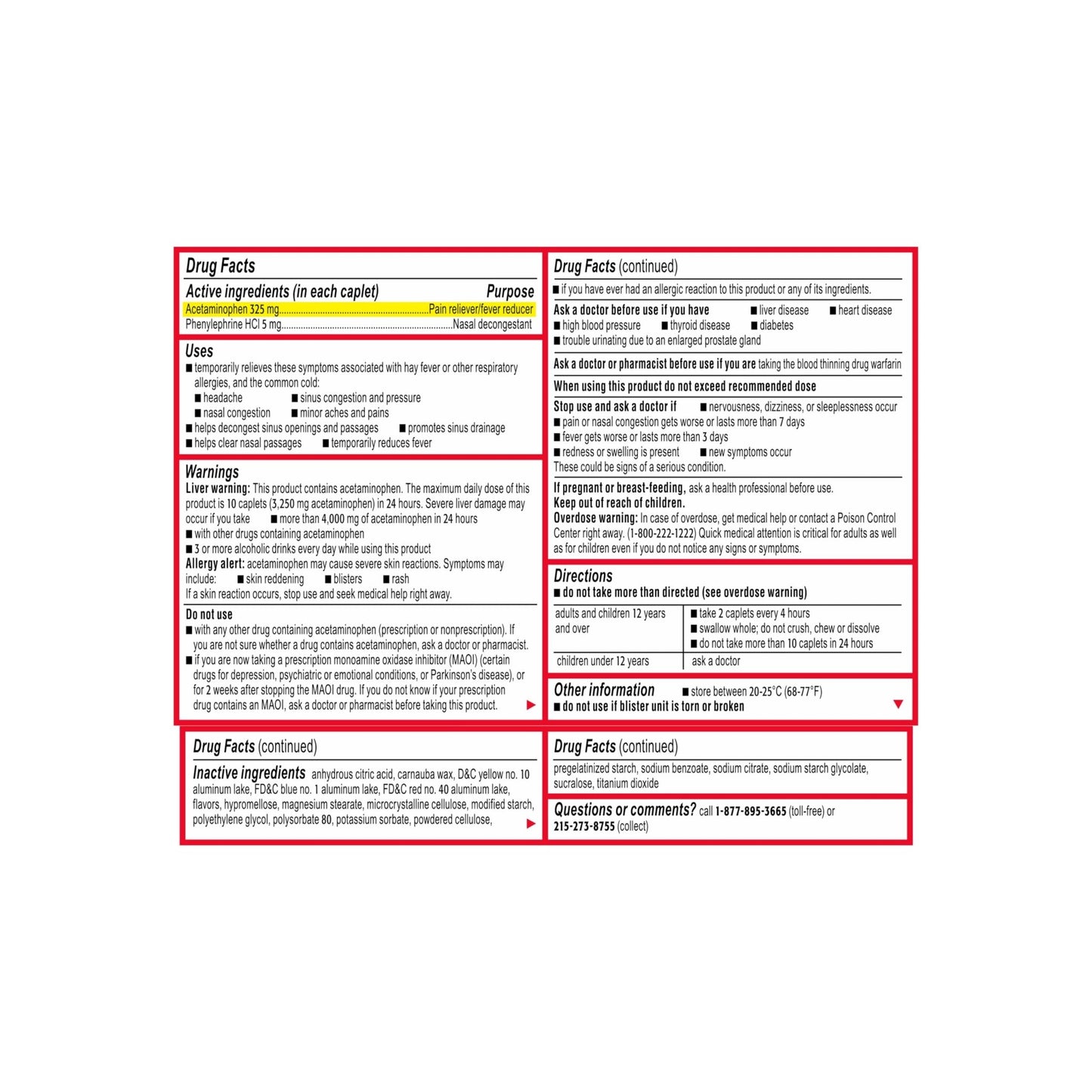 Tylenol Sinus + Headache Daytime Non-Drowsy Relief Caplets, Acetaminophen 325mg, Phenylephrine HCI 5mg, Nasal Decongestant for Sinus Pain, Headache & Nasal Congestion Relief, Fever Reduction, 24 Count - dailyvitalstore
