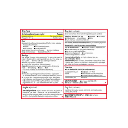 Tylenol Sinus + Headache Daytime Non-Drowsy Relief Caplets, Acetaminophen 325mg, Phenylephrine HCI 5mg, Nasal Decongestant for Sinus Pain, Headache & Nasal Congestion Relief, Fever Reduction, 24 Count - dailyvitalstore