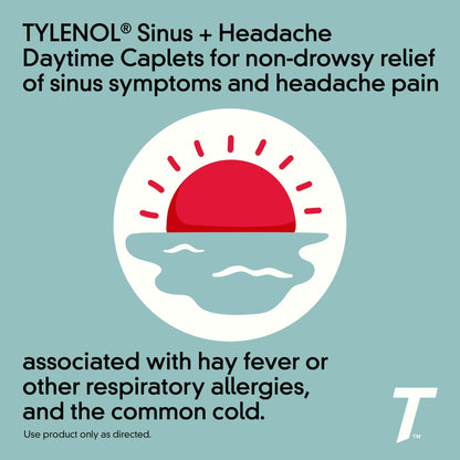 Tylenol Sinus + Headache Daytime Non-Drowsy Relief Caplets, Acetaminophen 325mg, Phenylephrine HCI 5mg, Nasal Decongestant for Sinus Pain, Headache & Nasal Congestion Relief, Fever Reduction, 24 Count - dailyvitalstore