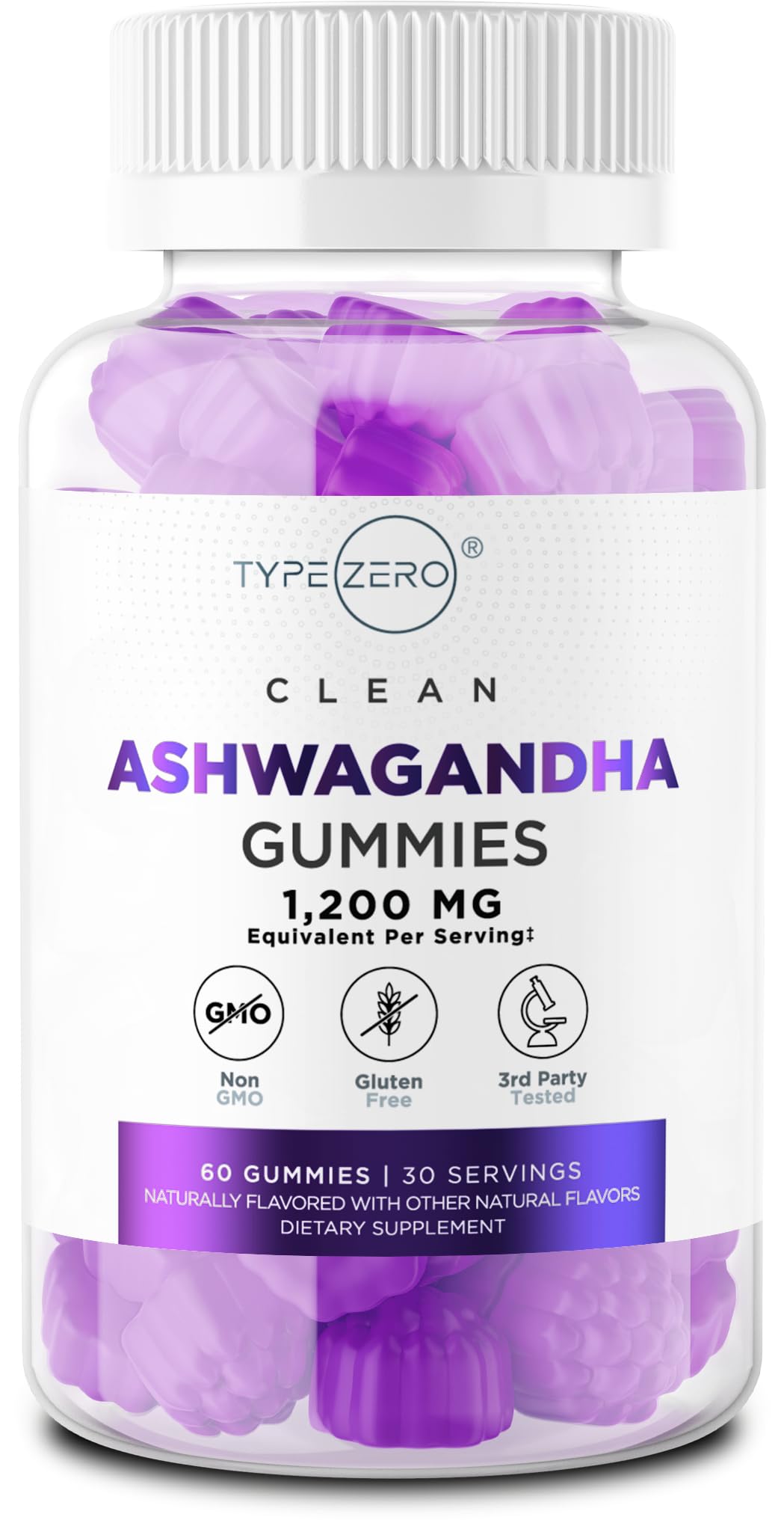Type Zero Ashwagandha Gummies 60 Gummies for 30 Servings Per Bottle - Ashwagandha Herbal Extract Supplement, Gluten Free, GMO Free - dailyvitalstore