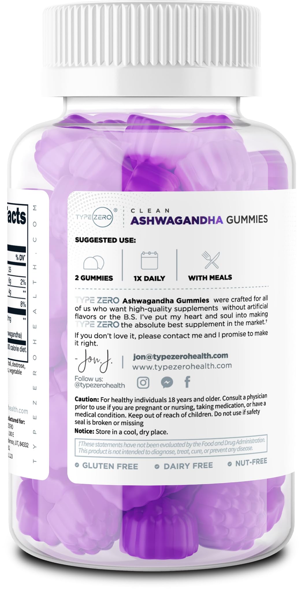 Type Zero Ashwagandha Gummies 60 Gummies for 30 Servings Per Bottle - Ashwagandha Herbal Extract Supplement, Gluten Free, GMO Free - dailyvitalstore
