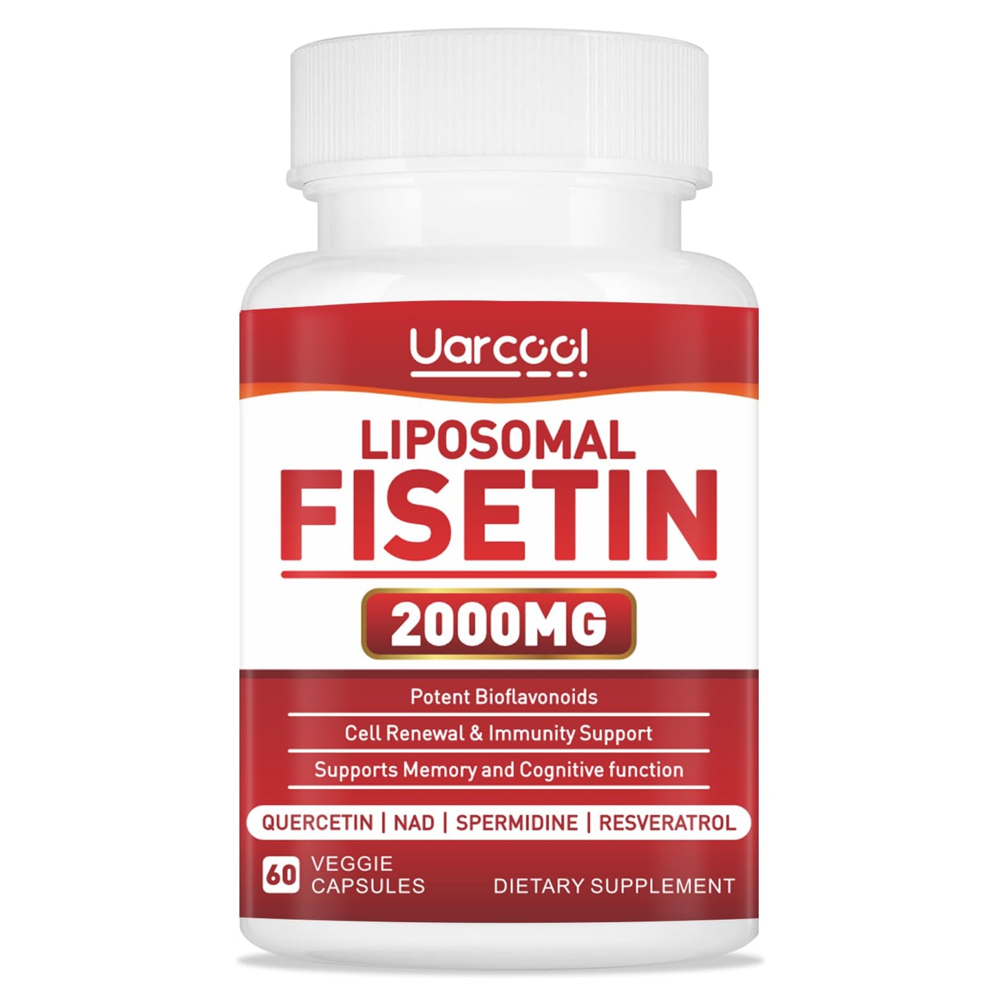 Uarcool Fisetin Supplement 2000mg for Healthy Aging and Longevity, Skin Health, Brain - Soy Free, Vegetarian - 60 Softgels - dailyvitalstore