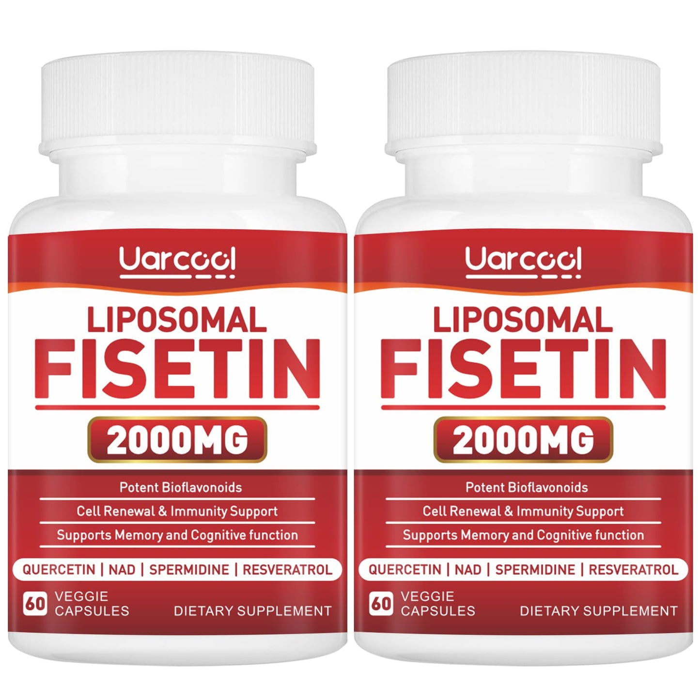 Uarcool Fisetin Supplement 2000mg for Healthy Aging and Longevity, Skin Health, Brain - Soy Free, Vegetarian - 60 Softgels(2 Bottles) - dailyvitalstore