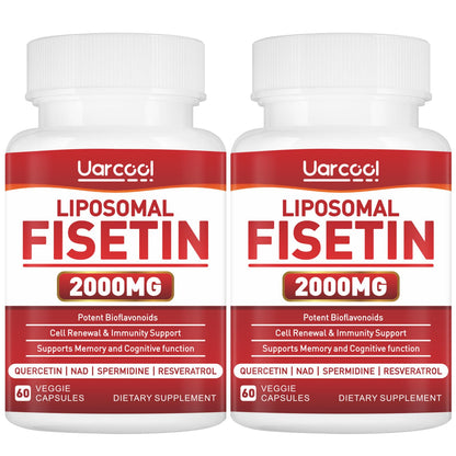 Uarcool Fisetin Supplement 2000mg for Healthy Aging and Longevity, Skin Health, Brain - Soy Free, Vegetarian - 60 Softgels(2 Bottles) - dailyvitalstore