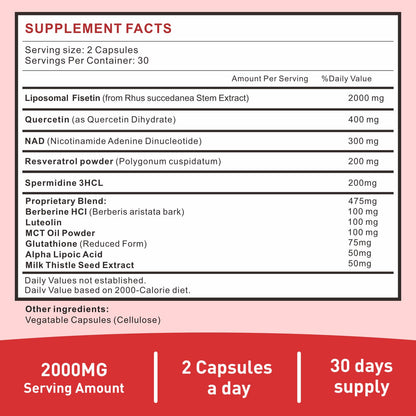 Uarcool Fisetin Supplement 2000mg for Healthy Aging and Longevity, Skin Health, Brain - Soy Free, Vegetarian - 60 Softgels(2 Bottles) - dailyvitalstore