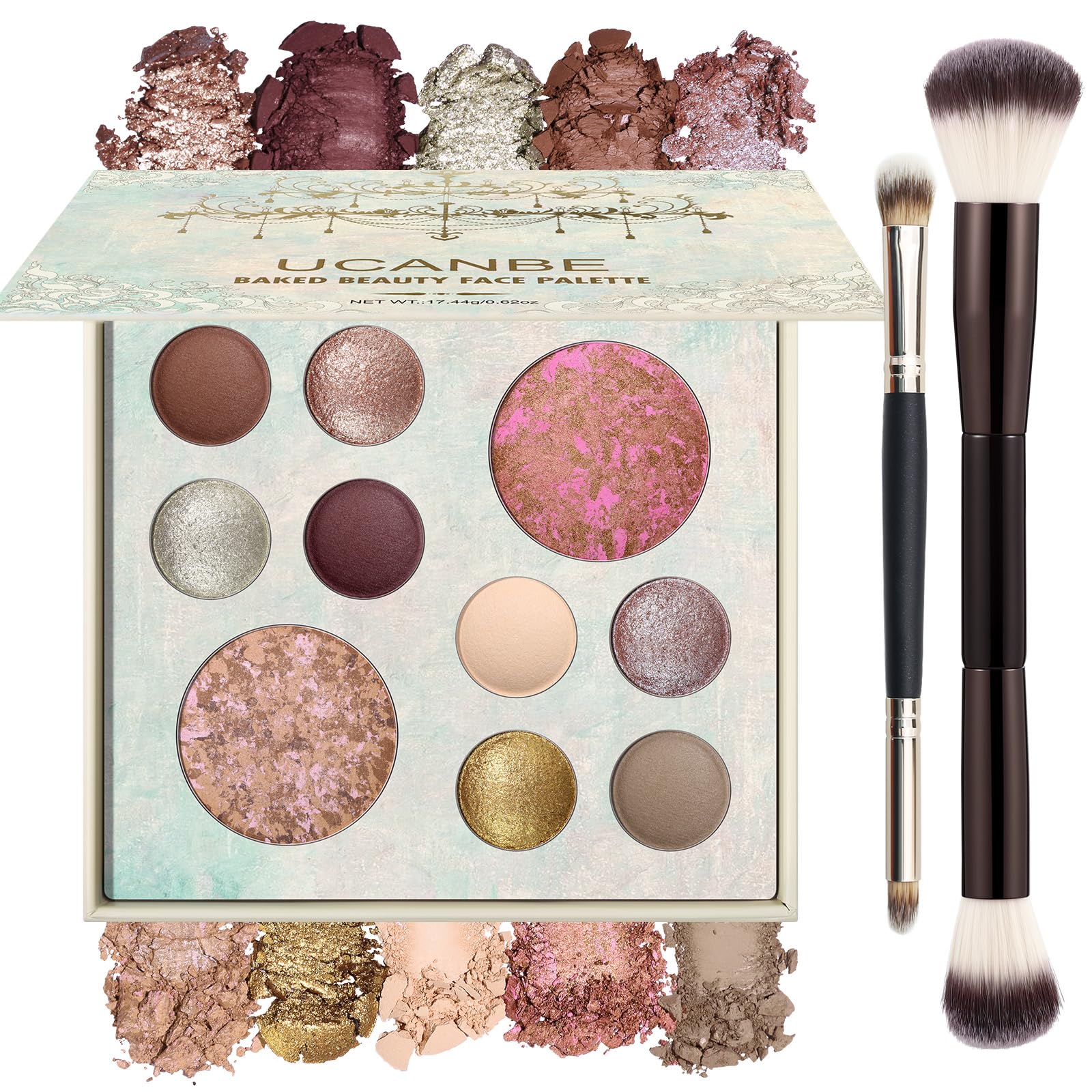 UCANBE Full Size Baked Makeup Palette Set - Include Blush, Bronzer, 8 Eyeshadows & Brushes, Pigmented All-in-One Face & Eye Compact Powder Beauty Holiday Gift Kit for Starter & Pros, Travel Friendly - dailyvitalstore
