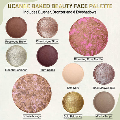 UCANBE Full Size Baked Makeup Palette Set - Include Blush, Bronzer, 8 Eyeshadows & Brushes, Pigmented All-in-One Face & Eye Compact Powder Beauty Holiday Gift Kit for Starter & Pros, Travel Friendly - dailyvitalstore