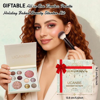 UCANBE Full Size Baked Makeup Palette Set - Include Blush, Bronzer, 8 Eyeshadows & Brushes, Pigmented All-in-One Face & Eye Compact Powder Beauty Holiday Gift Kit for Starter & Pros, Travel Friendly - dailyvitalstore