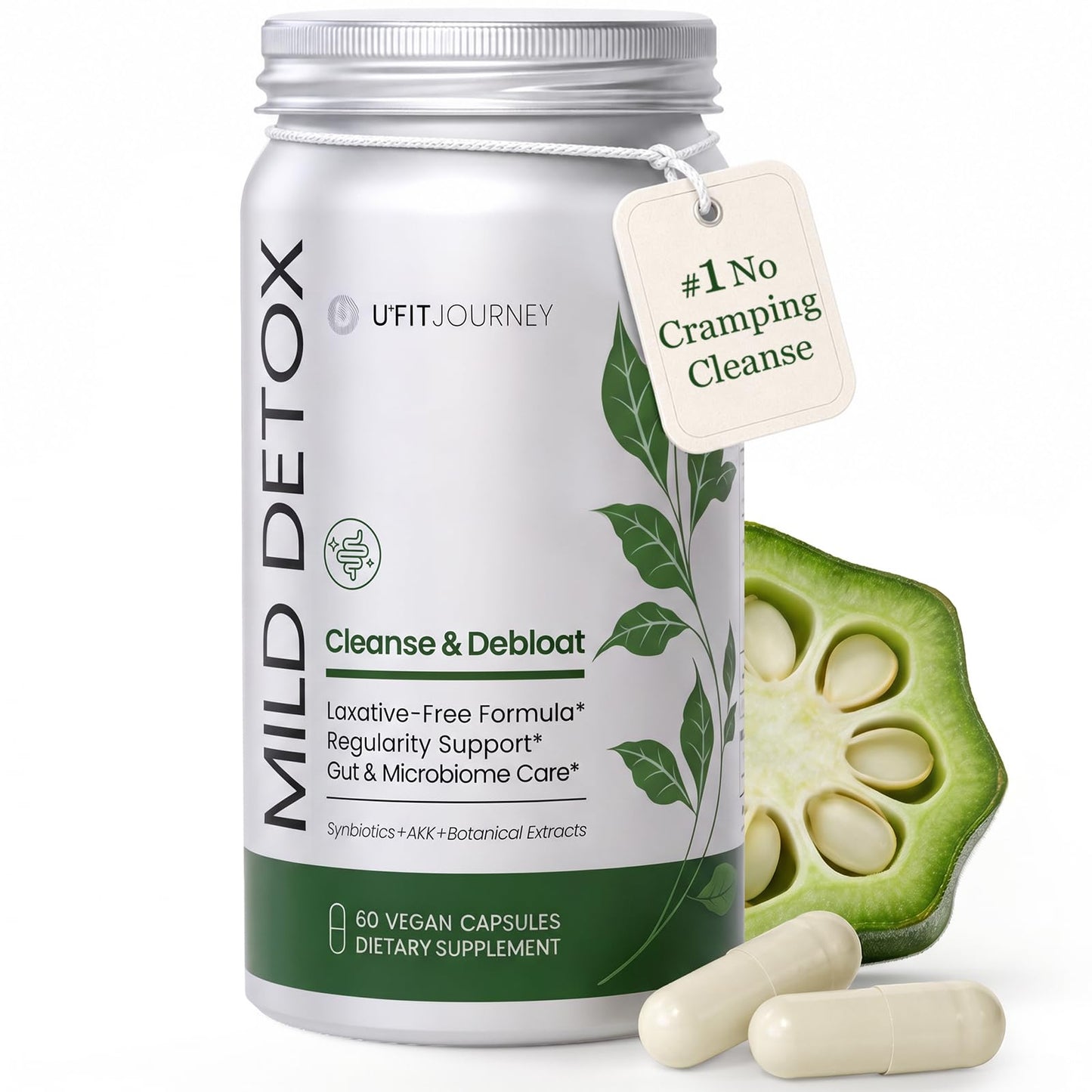 U+FITJOURNEY Mild Detox 12-in-1 Senna-Free Gut & Colon Cleanse - Non-Stimulant Overnight Constipation Relief & Debloat for Women & Men with Prebiotic - dailyvitalstore