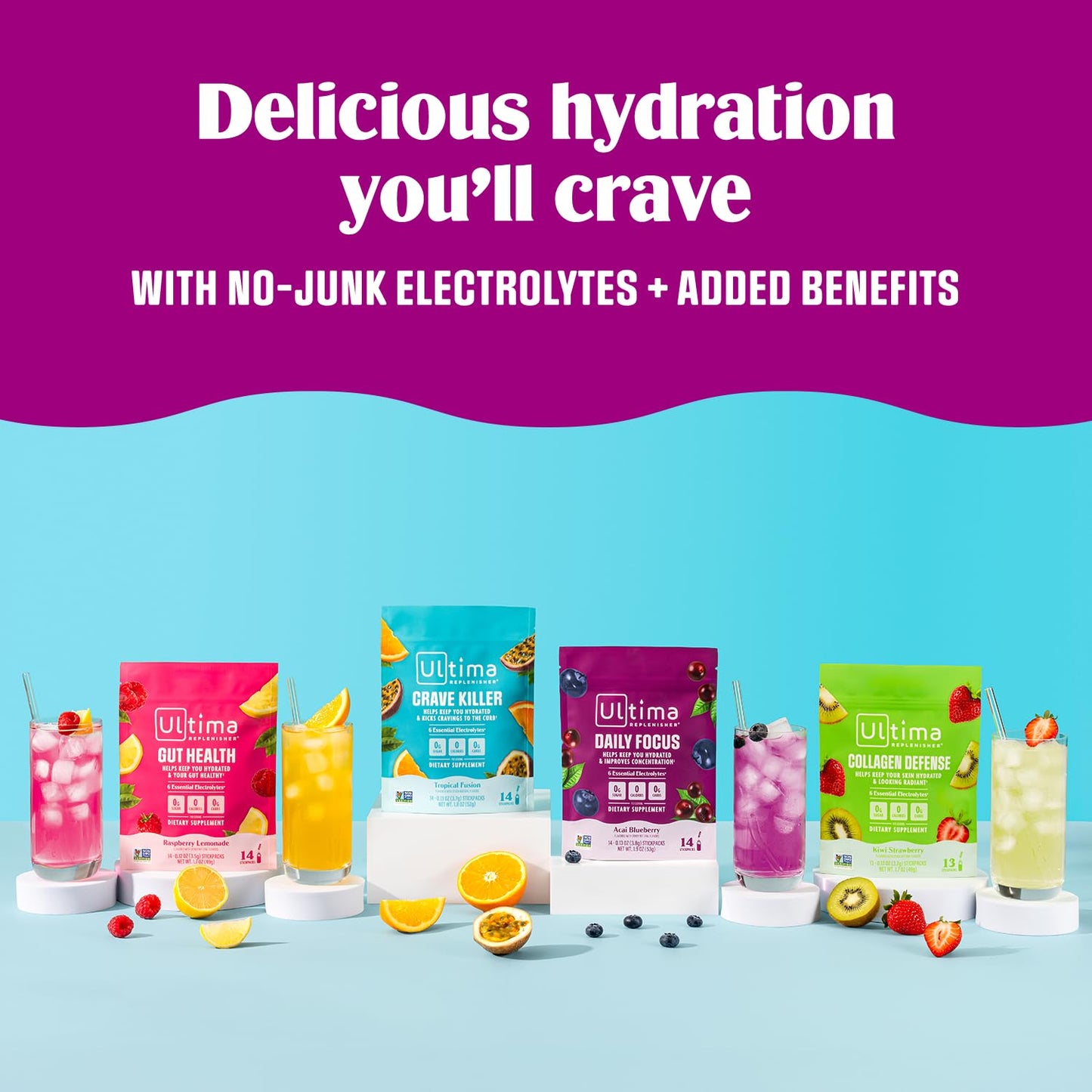 Ultima Replenisher Crave Killer Supplement and Electrolytes Powder – Tropical Fusion, 14 Stickpacks – Hydration Packets that Kick Cravings to The Curb - dailyvitalstore