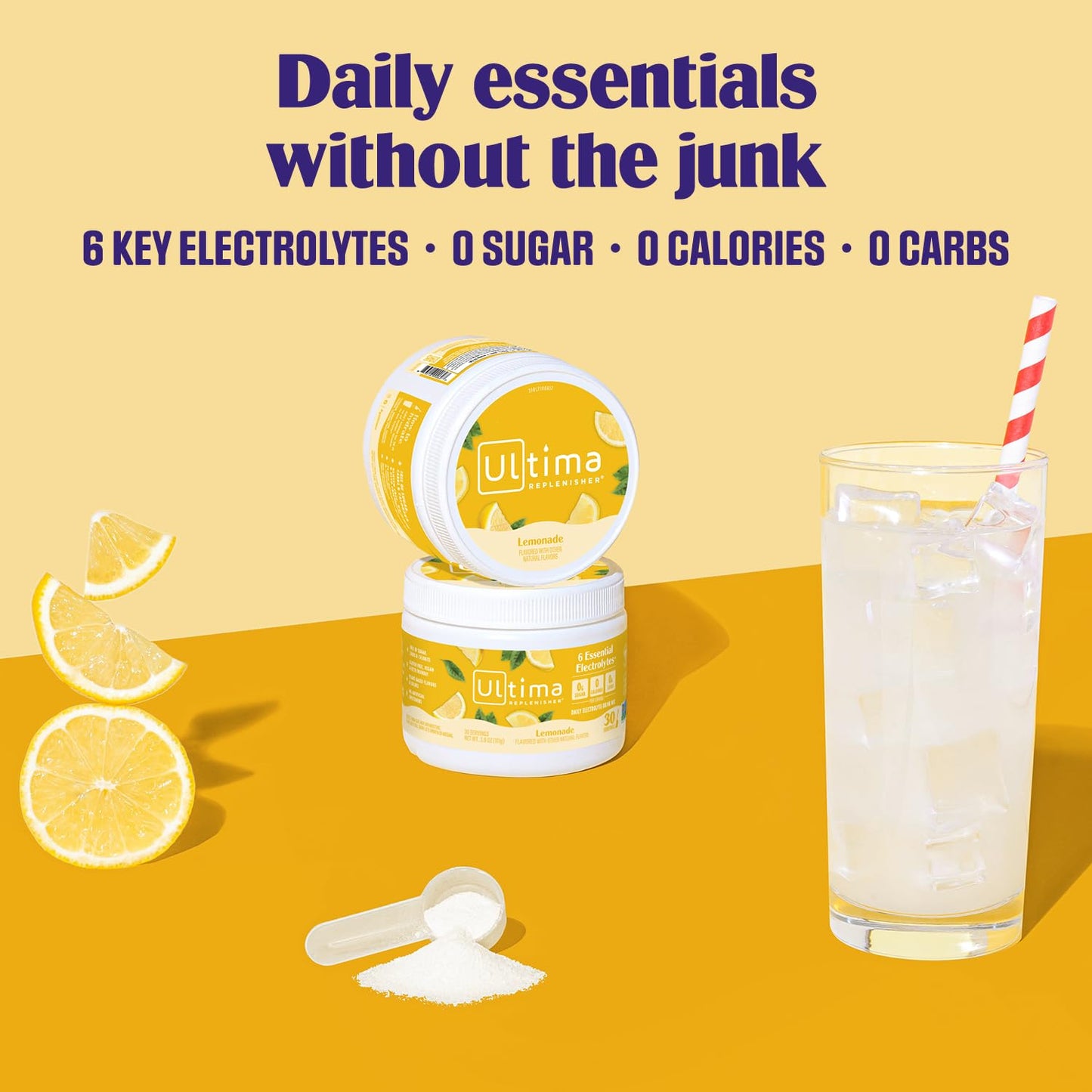 Ultima Replenisher Daily Electrolyte Powder Drink Mix – Lemonade, 30 Servings Canister – Zero Sugar Hydration Powder with 6 Electrolytes & Minerals - dailyvitalstore