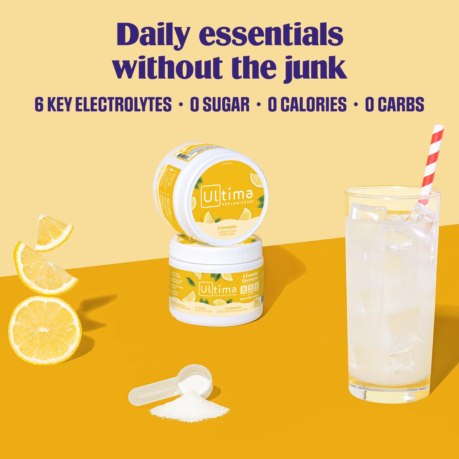 Ultima Replenisher Daily Electrolyte Powder Drink Mix – Lemonade, 30 Servings Canister – Zero Sugar Hydration Powder with 6 Electrolytes & Minerals - dailyvitalstore