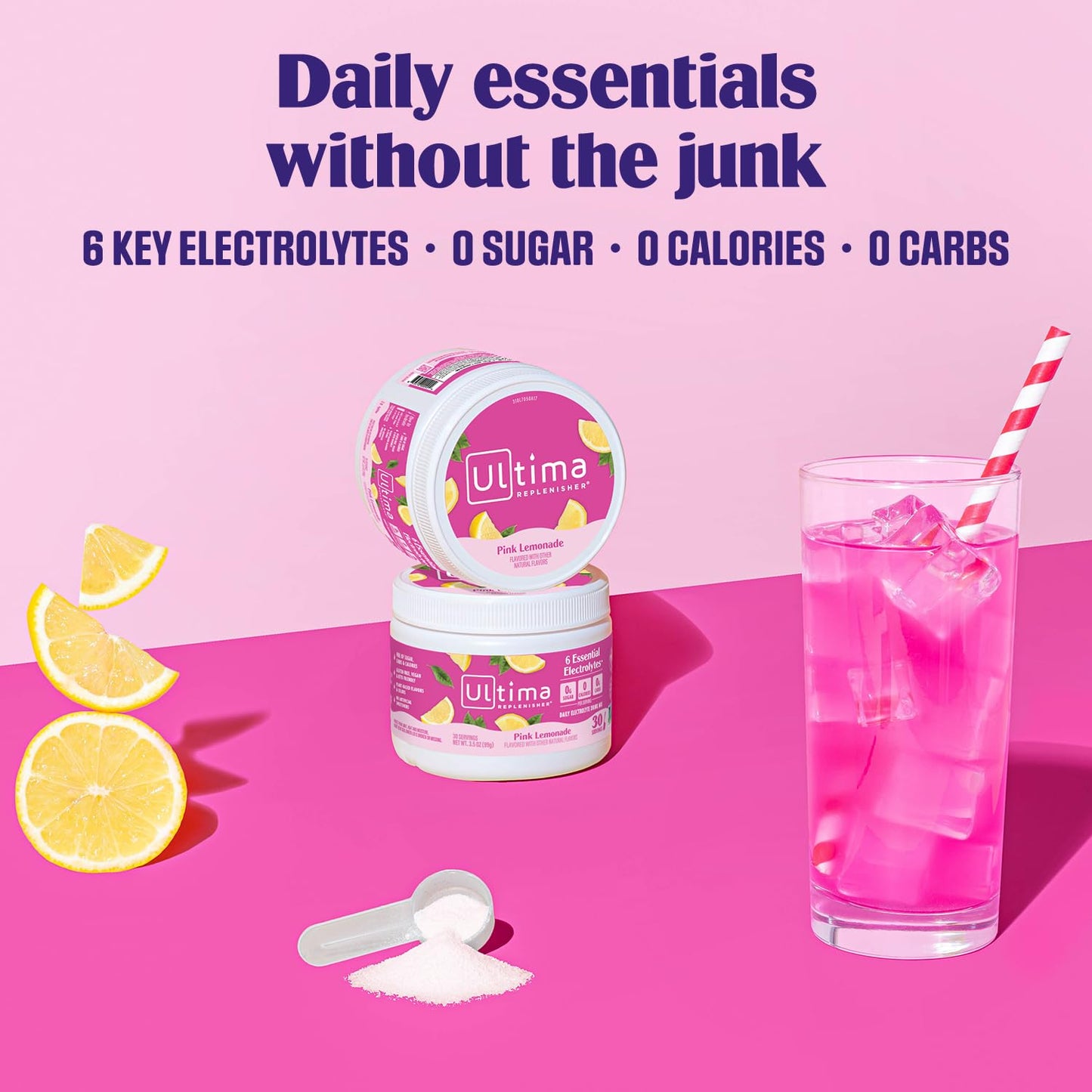 Ultima Replenisher Daily Electrolyte Powder Drink Mix – Pink Lemonade, 30 Servings Canister – Zero Sugar Hydration Powder with 6 Electrolytes & Minerals - dailyvitalstore