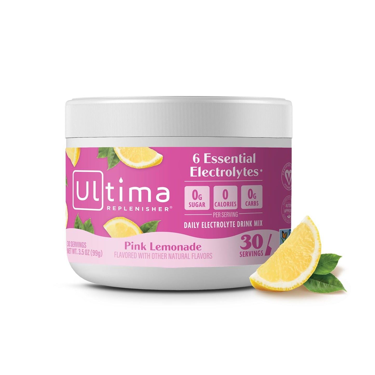Ultima Replenisher Daily Electrolyte Powder Drink Mix – Pink Lemonade, 30 Servings Canister – Zero Sugar Hydration Powder with 6 Electrolytes & Minerals - dailyvitalstore