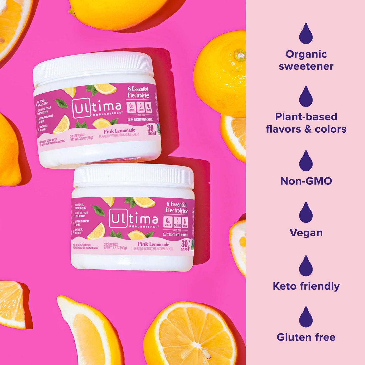 Ultima Replenisher Daily Electrolyte Powder Drink Mix – Pink Lemonade, 30 Servings Canister – Zero Sugar Hydration Powder with 6 Electrolytes & Minerals - dailyvitalstore