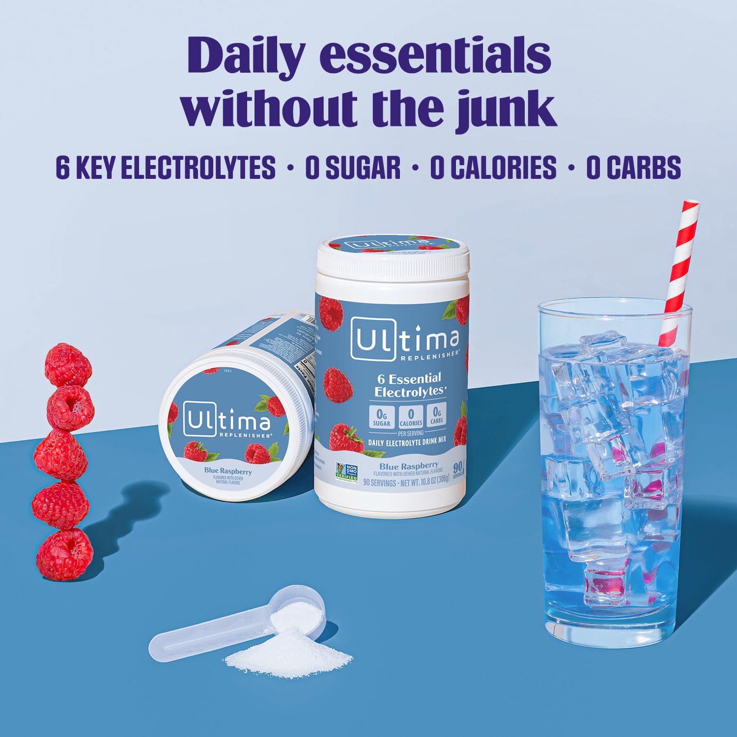 Ultima Replenisher Daily Electrolyte Powder Drink Mix – Sugar Free – Blue Raspberry, 90 Servings – Hydration Powder with 6 Electrolytes and Minerals - dailyvitalstore