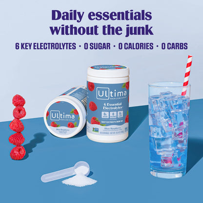 Ultima Replenisher Daily Electrolyte Powder Drink Mix – Sugar Free – Blue Raspberry, 90 Servings – Hydration Powder with 6 Electrolytes and Minerals - dailyvitalstore