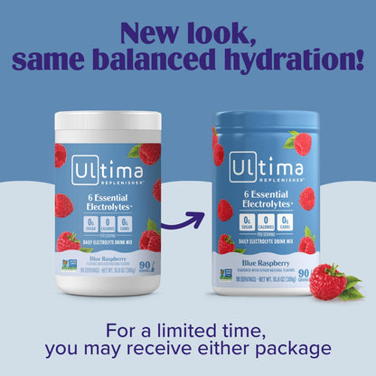 Ultima Replenisher Daily Electrolyte Powder Drink Mix – Sugar Free – Blue Raspberry, 90 Servings – Hydration Powder with 6 Electrolytes and Minerals - dailyvitalstore