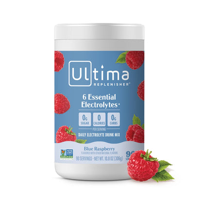Ultima Replenisher Daily Electrolyte Powder Drink Mix – Sugar Free – Blue Raspberry, 90 Servings – Hydration Powder with 6 Electrolytes and Minerals - dailyvitalstore