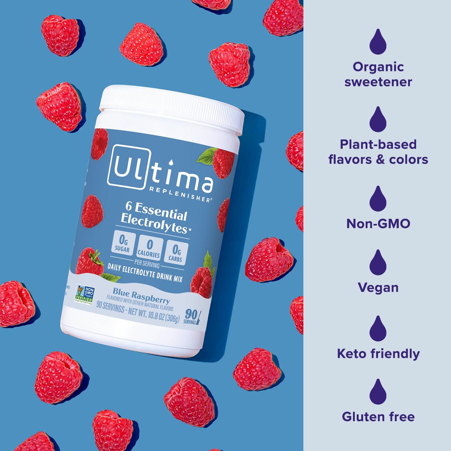 Ultima Replenisher Daily Electrolyte Powder Drink Mix – Sugar Free – Blue Raspberry, 90 Servings – Hydration Powder with 6 Electrolytes and Minerals - dailyvitalstore
