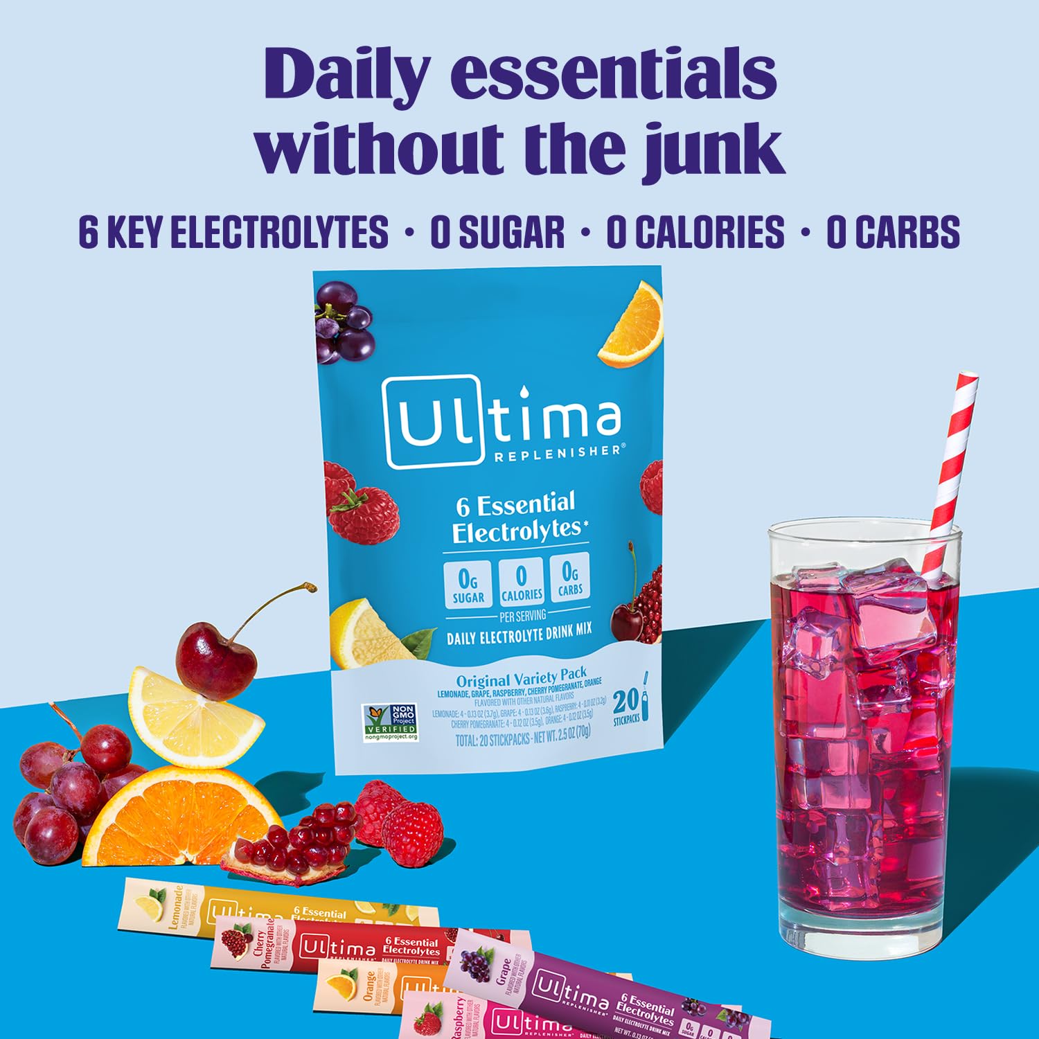 Ultima Replenisher Daily Electrolyte Powder – Original Variety Pack, 20 Stickpacks – Zero Sugar Hydration Packets with 6 Electrolytes and Minerals – Sugar Free - dailyvitalstore
