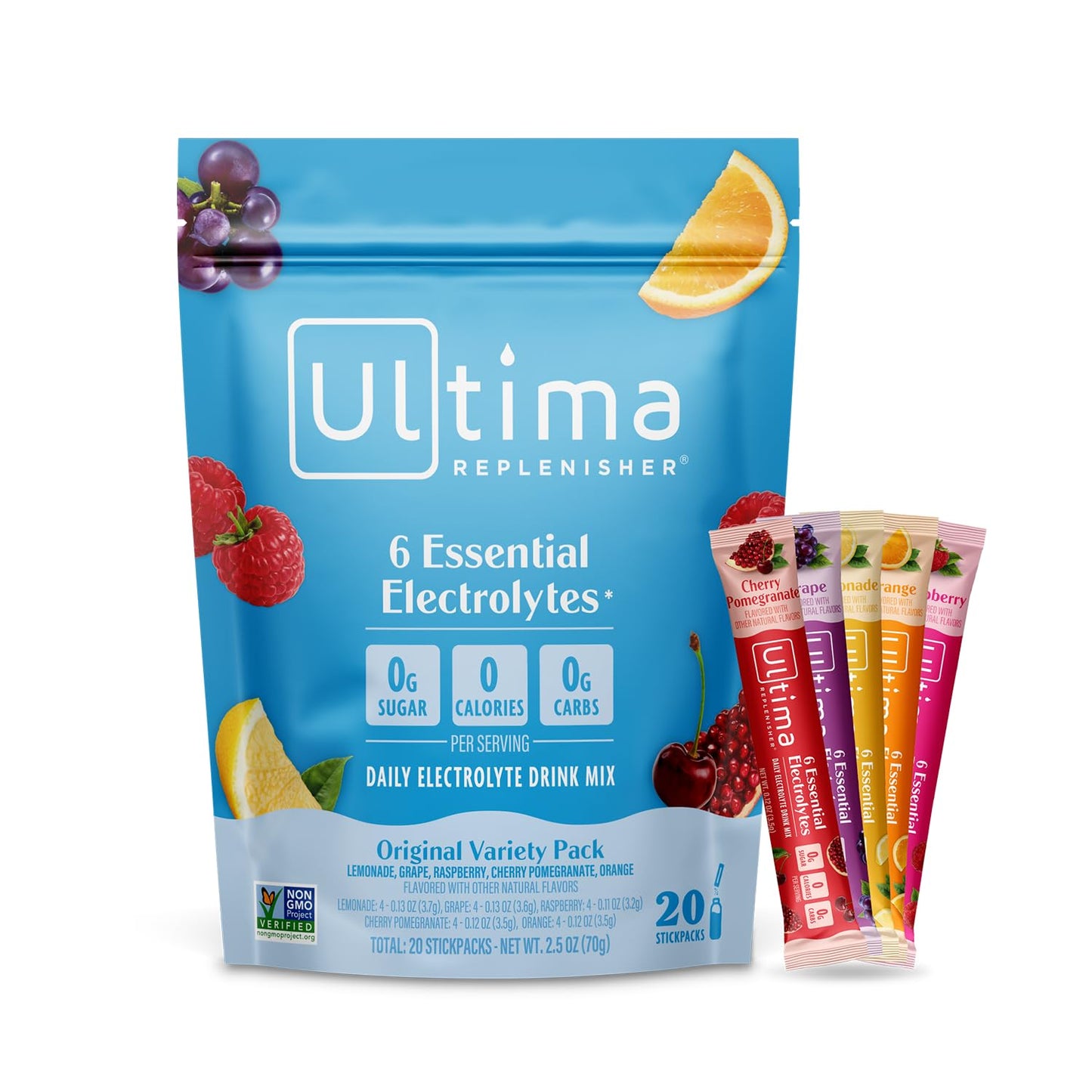 Ultima Replenisher Daily Electrolyte Powder – Original Variety Pack, 20 Stickpacks – Zero Sugar Hydration Packets with 6 Electrolytes and Minerals – Sugar Free - dailyvitalstore