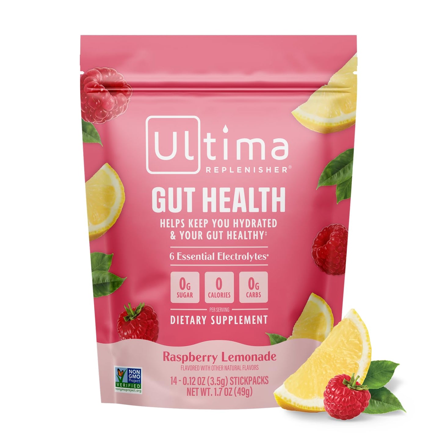 Ultima Replenisher Gut Health Supplement and Electrolytes Powder - Raspberry Lemonade, 14 Stickpacks - dailyvitalstore