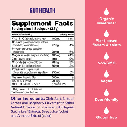 Ultima Replenisher Gut Health Supplement and Electrolytes Powder - Raspberry Lemonade, 14 Stickpacks - dailyvitalstore