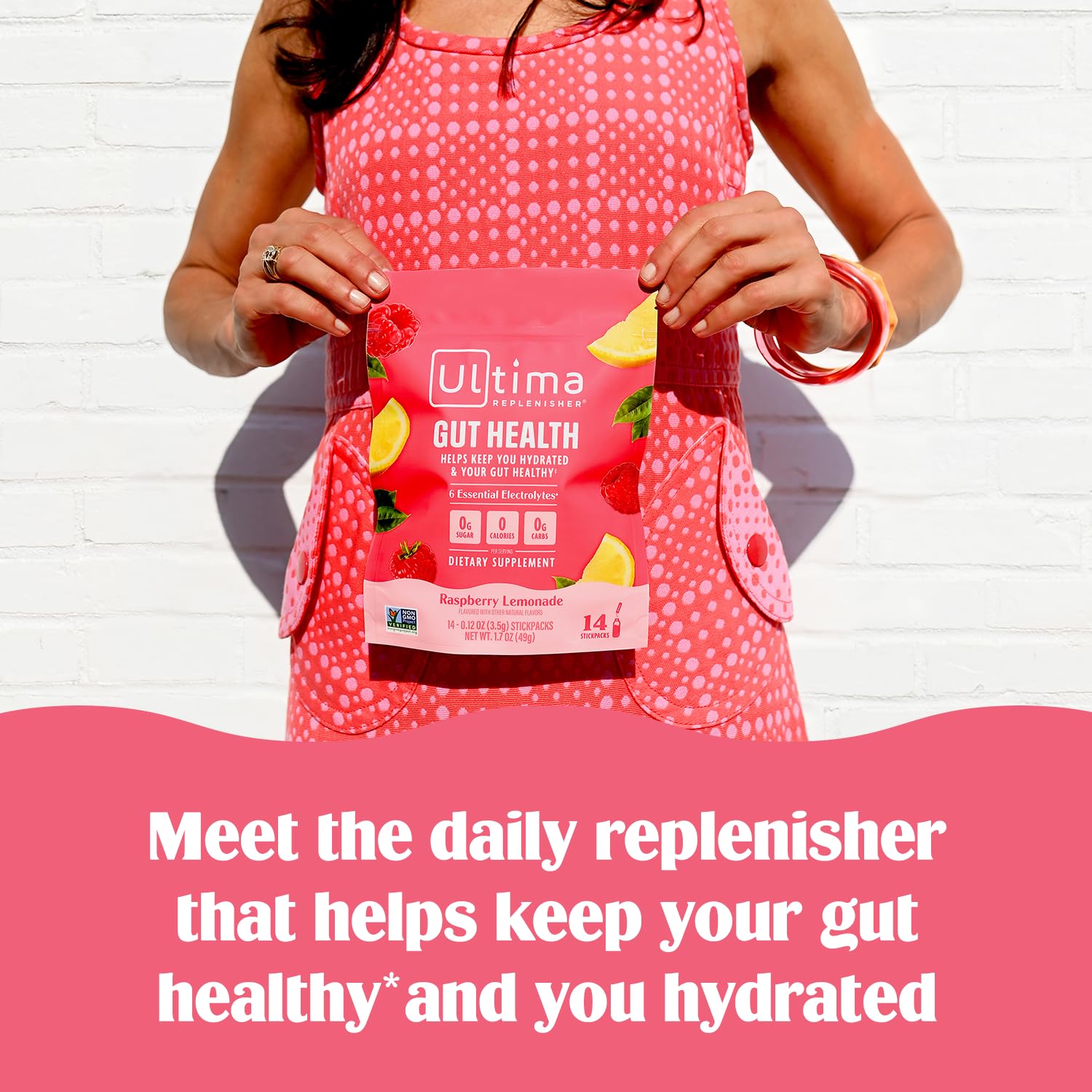 Ultima Replenisher Gut Health Supplement and Electrolytes Powder - Raspberry Lemonade, 14 Stickpacks - dailyvitalstore