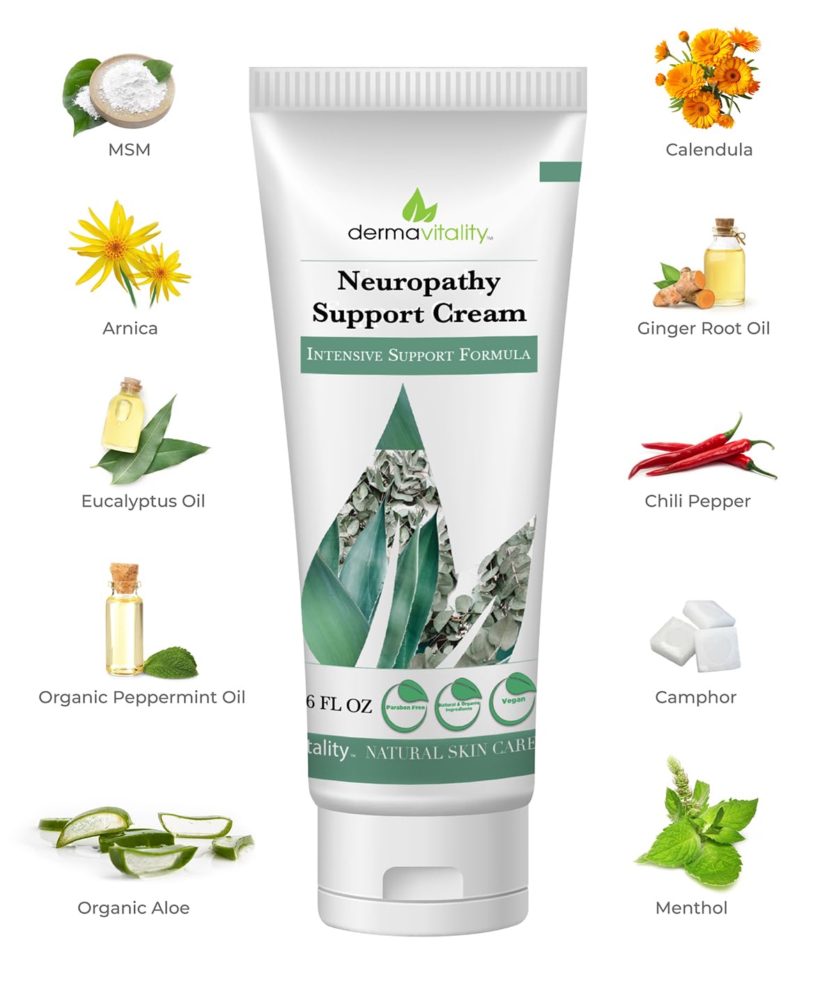 UltimateVitality Neuropathy Support Cream – Natural Organic Cream for Feet, Hands, Legs, Toes Includes Arnica, Capsicum Frutescens Fruit Extract, Peppermint a Ginger - 6 Ounces - dailyvitalstore