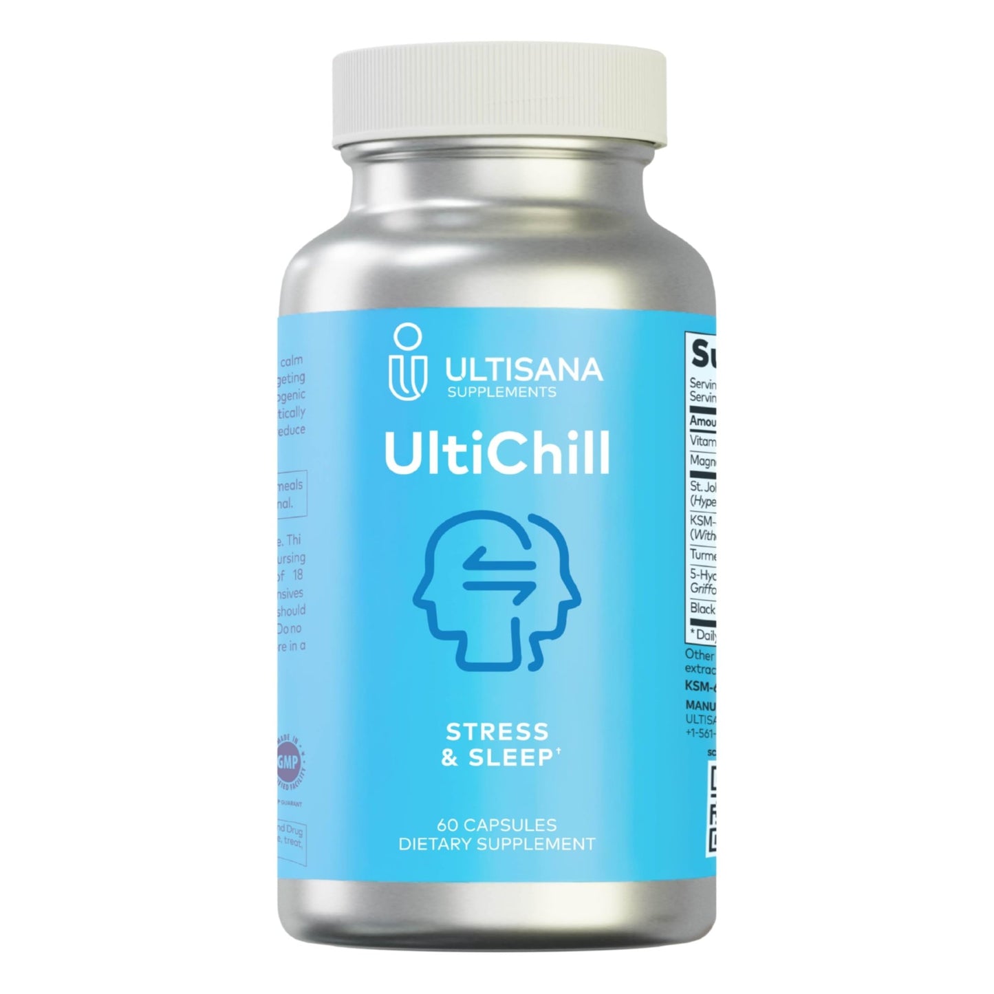 Ultisana UltiChill Stress Relief Supplement, Non-Drowsy | for Enhanced Mood, Immune Booster & Sleep Support | Magnesium Glycinate, Vitamin B6, KSM-66 Ashwagandha, Turmeric & 5-HTP | Non-GMO, 60 Count - dailyvitalstore