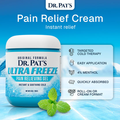 Ultra Freeze Dr Pat's Pain Relief Cream (9oz) - Muscle Rub Gel for Arthritis, Neuropathy, Foot & Joint - Cooling Sports Massage for Back, Shoulder & Knee - Menthol Analgesic for Neck & Body - dailyvitalstore