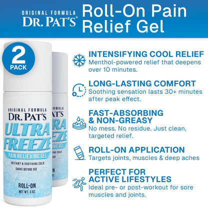 Ultra Freeze Roll-On Pain Relief Gel (3oz) - Joint & Muscle Therapy Rub for Arthritis, Neuropathy, Foot, and Joint - Cooling Topical Anti-Inflammatory (2 Pack) - dailyvitalstore