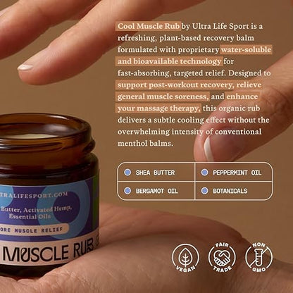 Ultra Life Sport – Premium Cooling Muscle Rub – Vegan Topical Balm with Peppermint & Bergamot – Organic, Non-GMO, Water-Based Formula – Clean Botanical Ingredients - dailyvitalstore