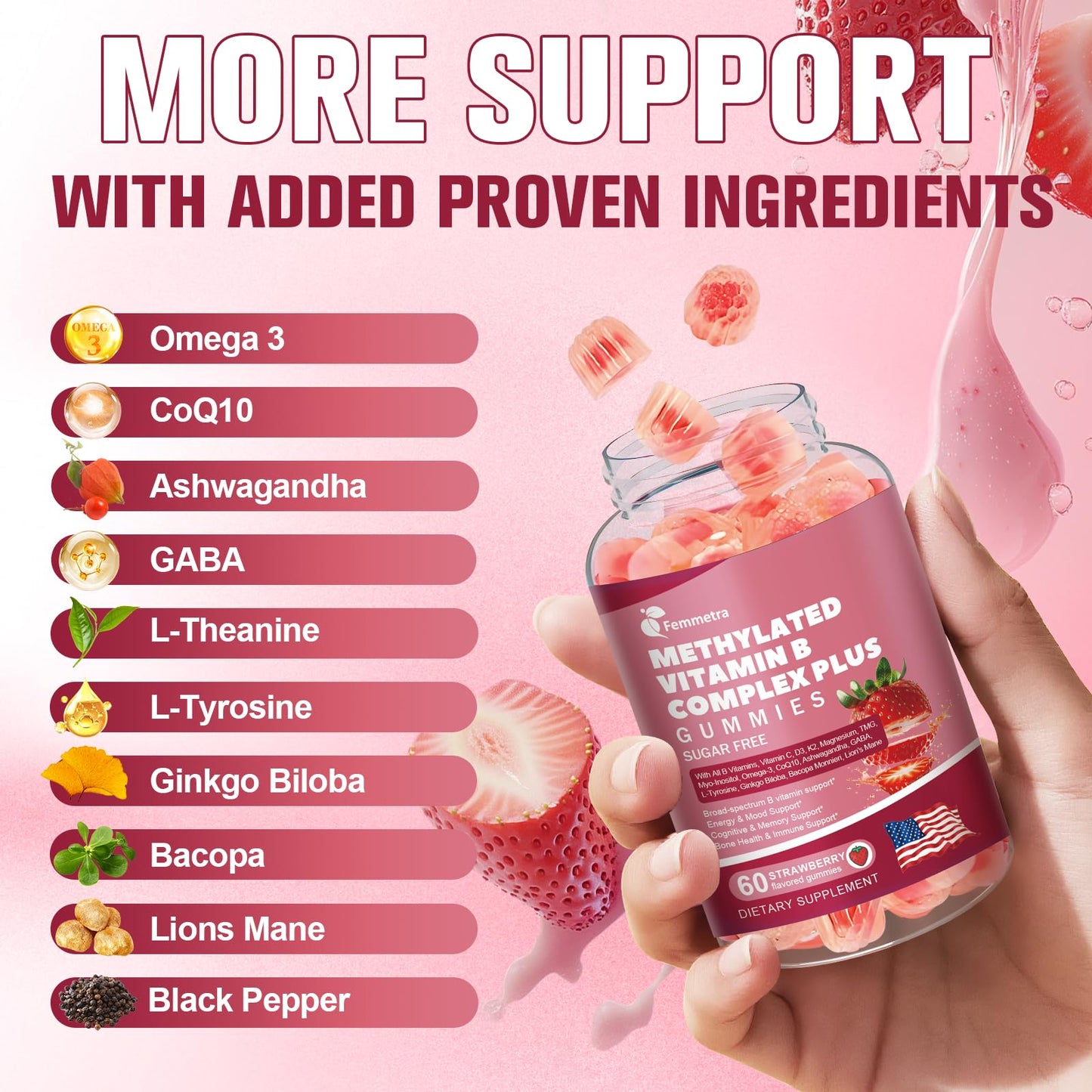 Ultra Methylated Vitamin B Complex Sugar Free Gummies - All B Vitamins + Vitamin C D3 K2 Ashwagandha Magnesium Omega 3 CoQ10 for Women Men - Methyl Vitamin B12 - dailyvitalstore