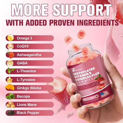 Ultra Methylated Vitamin B Complex Sugar Free Gummies - All B Vitamins + Vitamin C D3 K2 Ashwagandha Magnesium Omega 3 CoQ10 for Women Men - Methyl Vitamin B12 - dailyvitalstore
