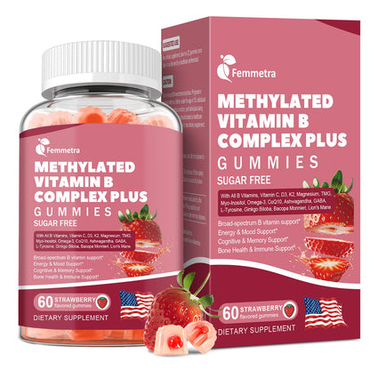 Ultra Methylated Vitamin B Complex Sugar Free Gummies - All B Vitamins + Vitamin C D3 K2 Ashwagandha Magnesium Omega 3 CoQ10 for Women Men - Methyl Vitamin B12 - dailyvitalstore