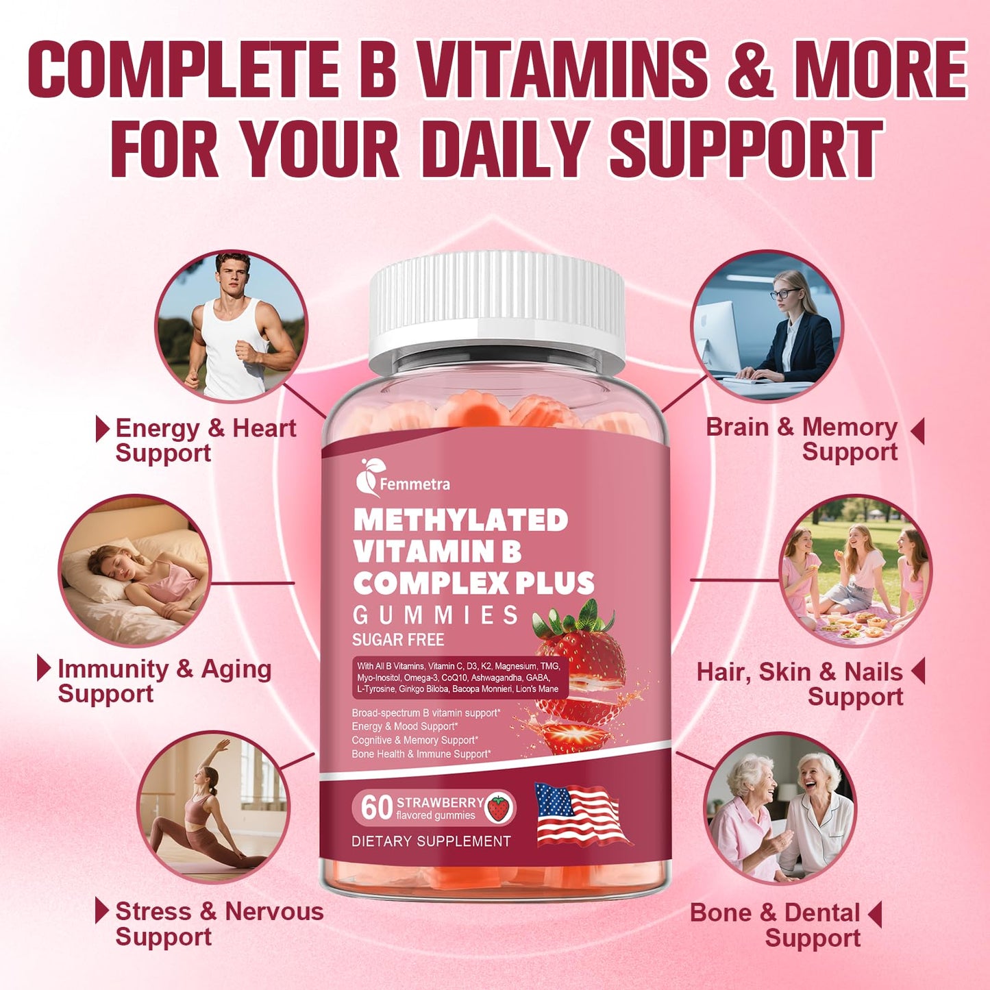 Ultra Methylated Vitamin B Complex Sugar Free Gummies - All B Vitamins + Vitamin C D3 K2 Ashwagandha Magnesium Omega 3 CoQ10 for Women Men - Methyl Vitamin B12 - dailyvitalstore