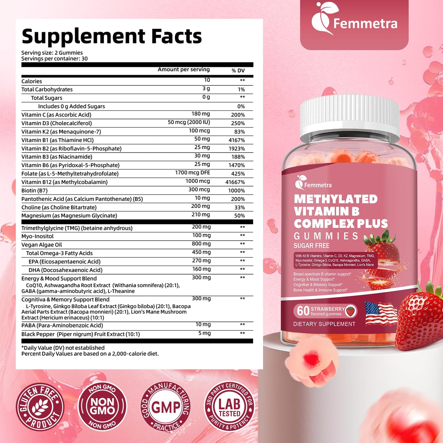 Ultra Methylated Vitamin B Complex Sugar Free Gummies - All B Vitamins + Vitamin C D3 K2 Ashwagandha Magnesium Omega 3 CoQ10 for Women Men - Methyl Vitamin B12 - dailyvitalstore