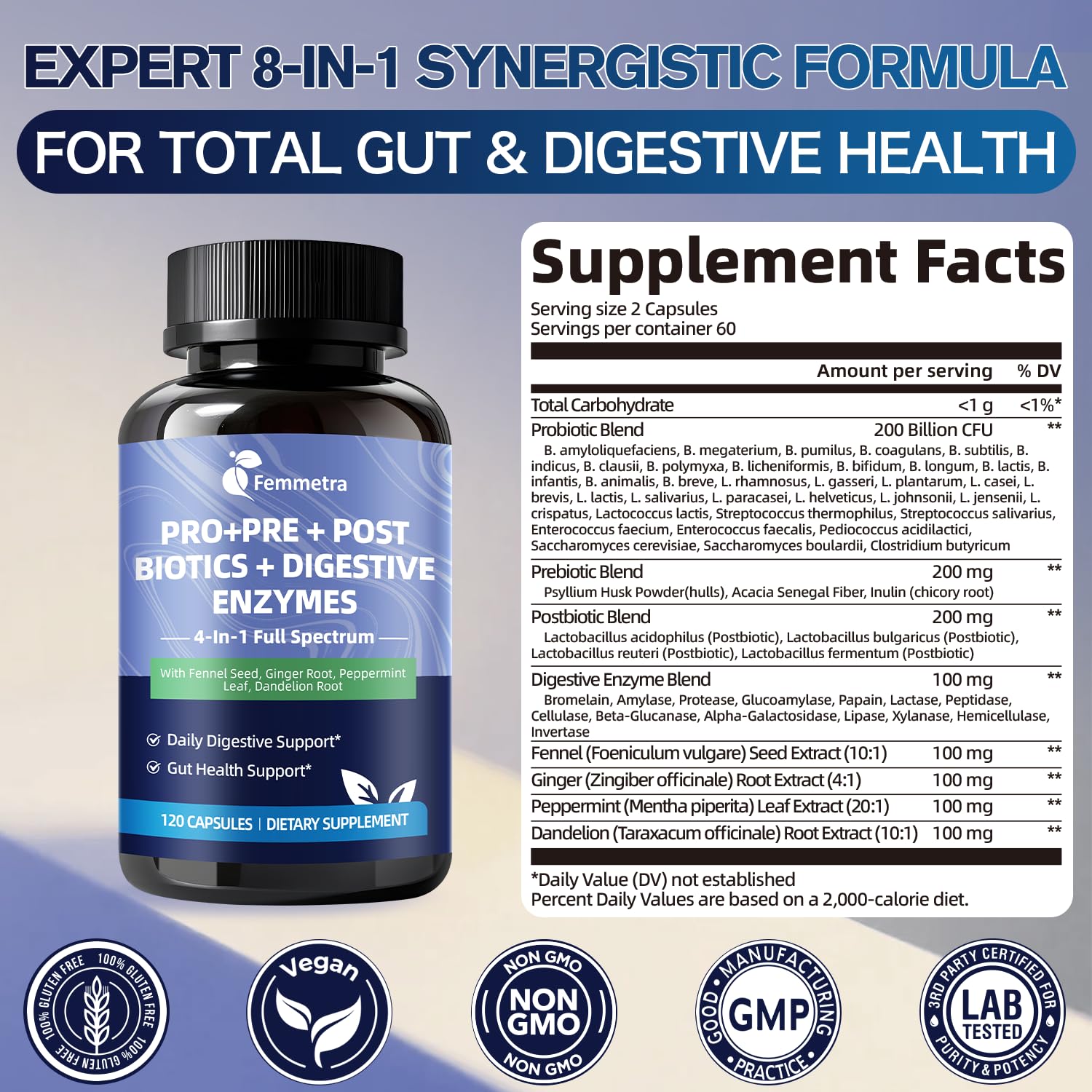 Ultra Probiotics for Women Men 200 Billion CFU - 36 Strains 14 Digestive Enzymes, 4 Anti-Bloat Herbs, 3 Prebiotic Fibers & 4 Postbiotics, Gut, Digestive, Regularity - dailyvitalstore