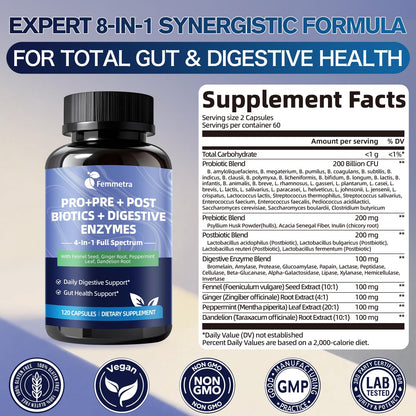 Ultra Probiotics for Women Men 200 Billion CFU - 36 Strains 14 Digestive Enzymes, 4 Anti-Bloat Herbs, 3 Prebiotic Fibers & 4 Postbiotics, Gut, Digestive, Regularity - dailyvitalstore