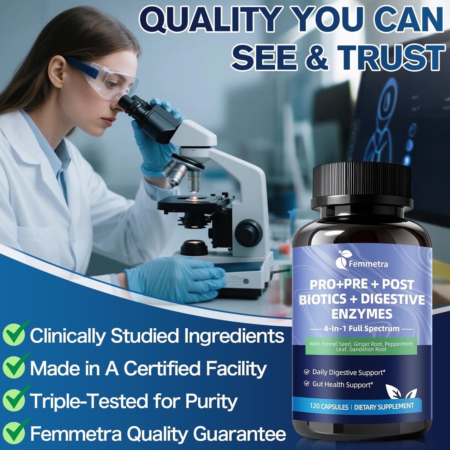 Ultra Probiotics for Women Men 200 Billion CFU - 36 Strains 14 Digestive Enzymes, 4 Anti-Bloat Herbs, 3 Prebiotic Fibers & 4 Postbiotics, Gut, Digestive, Regularity - dailyvitalstore