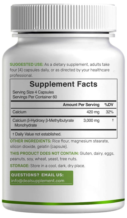 Ultra Strength HMB Supplements 3,000mg Per Serving, 240 Capsules | Third Party Tested | Supports Muscle Growth, Retention - dailyvitalstore