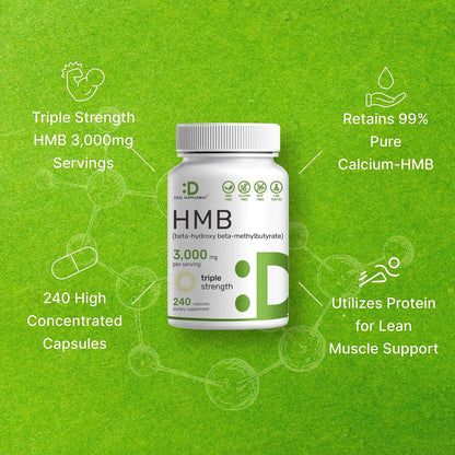 Ultra Strength HMB Supplements 3,000mg Per Serving, 240 Capsules | Third Party Tested | Supports Muscle Growth, Retention - dailyvitalstore
