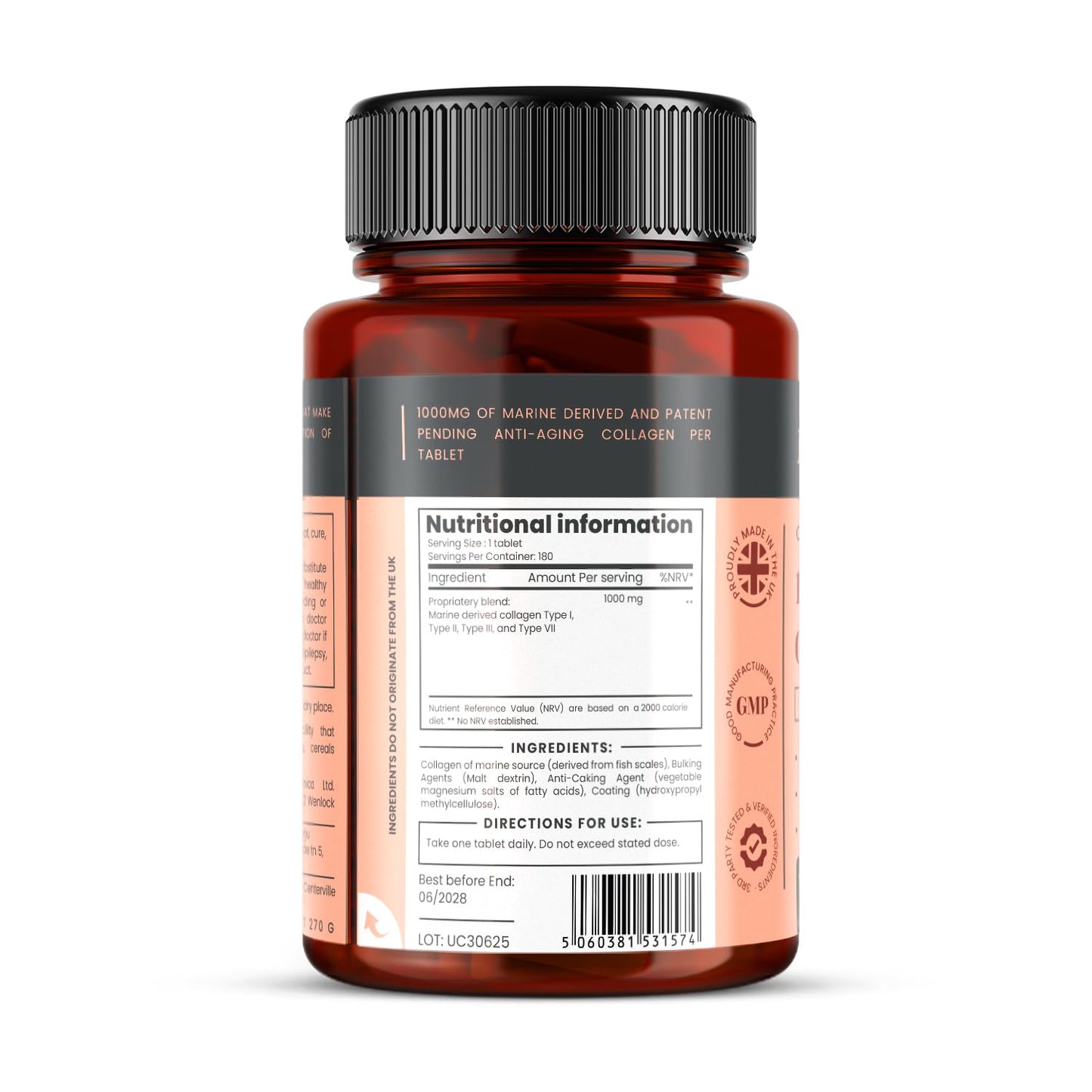 UltraColl Marine Collagen 1000mg x 180 Tablets (6 Months Supply). The only Patented Anti-Aging Collagen Types I, II, III, and VII. - dailyvitalstore