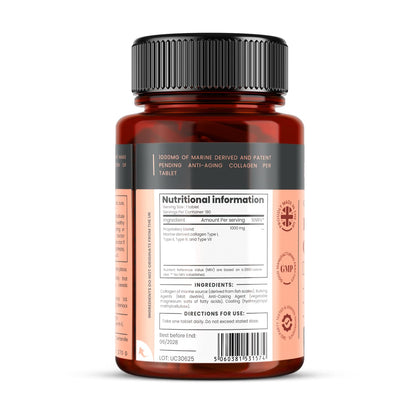 UltraColl Marine Collagen 1000mg x 180 Tablets (6 Months Supply). The only Patented Anti-Aging Collagen Types I, II, III, and VII. - dailyvitalstore
